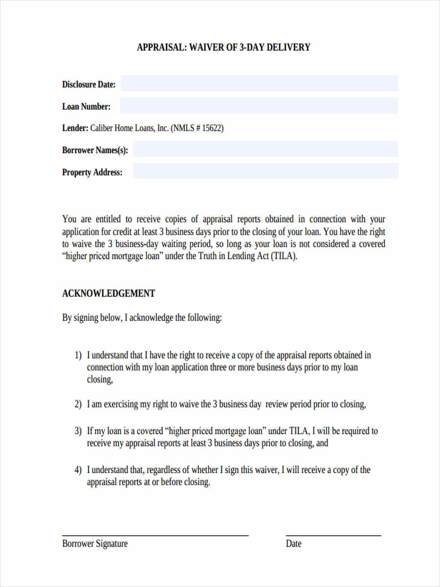 FREE 6 Appraisal Waiver Forms In PDF Ms Word