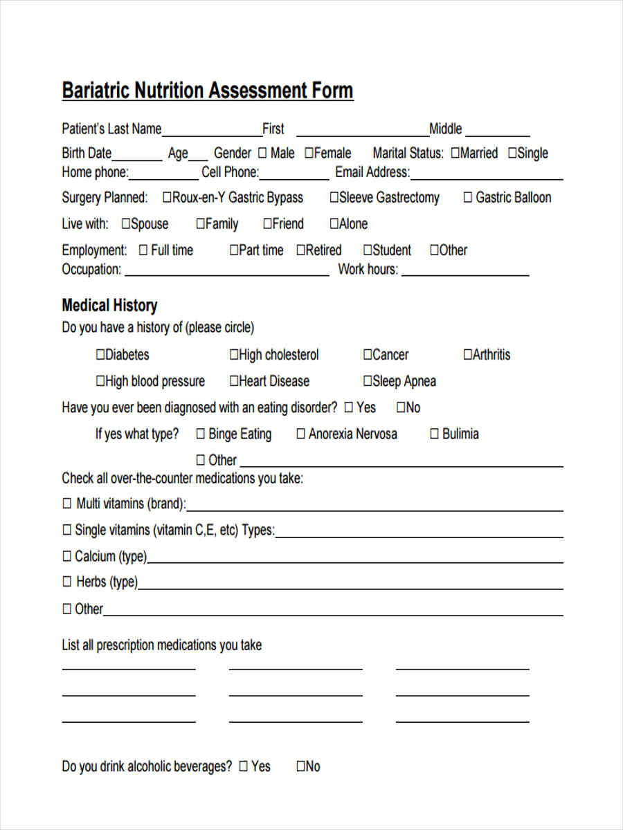 Nutrition Assessment Form Templates Pdf Download Fill And Print For Images