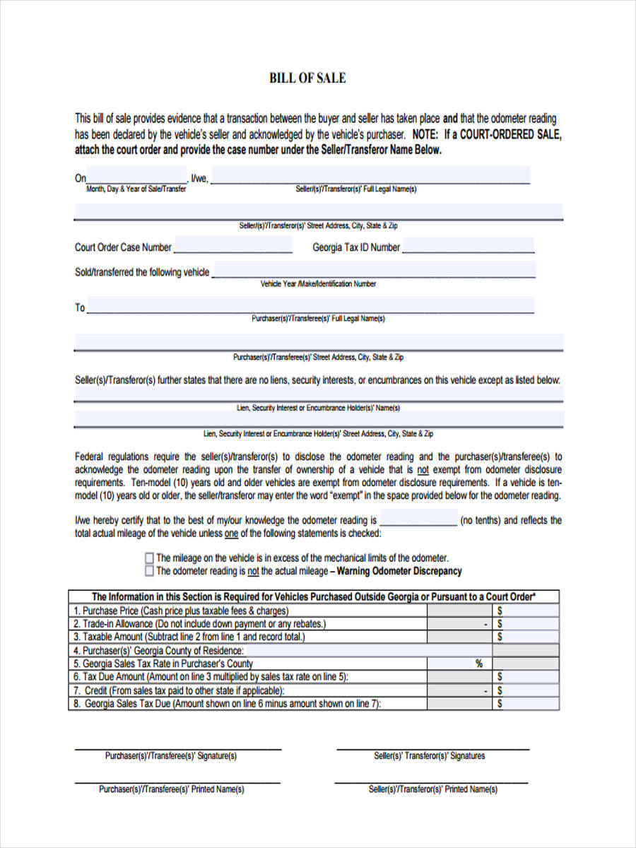 basic used car bill of sale