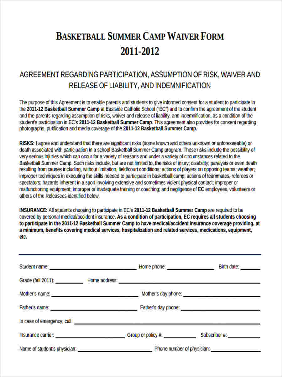 FREE 7+ Sample Basketball Waiver Forms in MS Word PDF