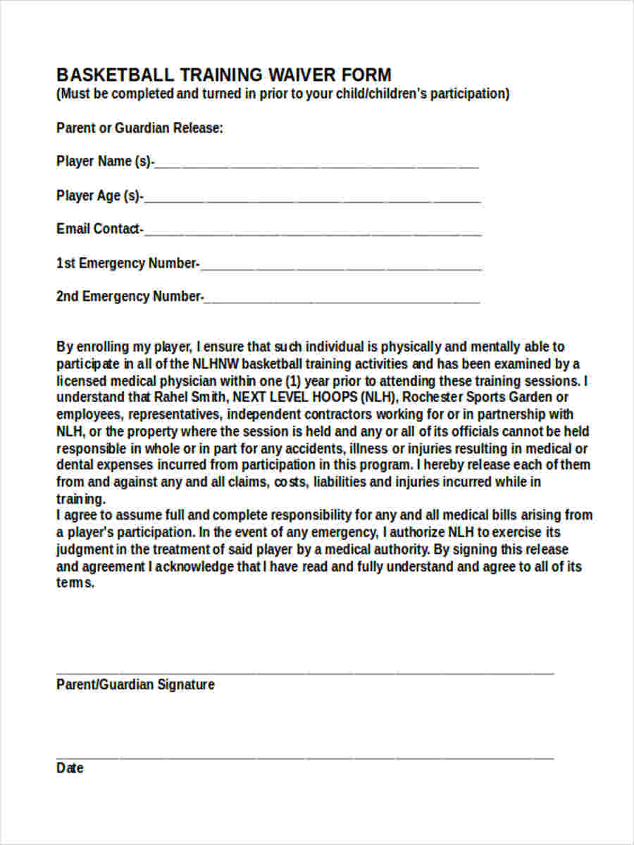 Free 7 Sample Basketball Waiver Forms In Ms Word Pdf