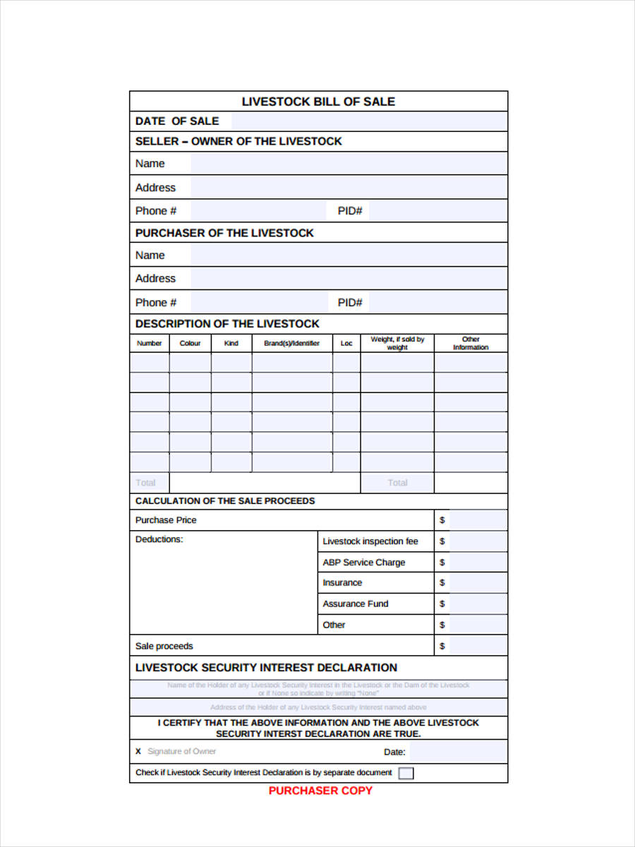 bill of sale form template