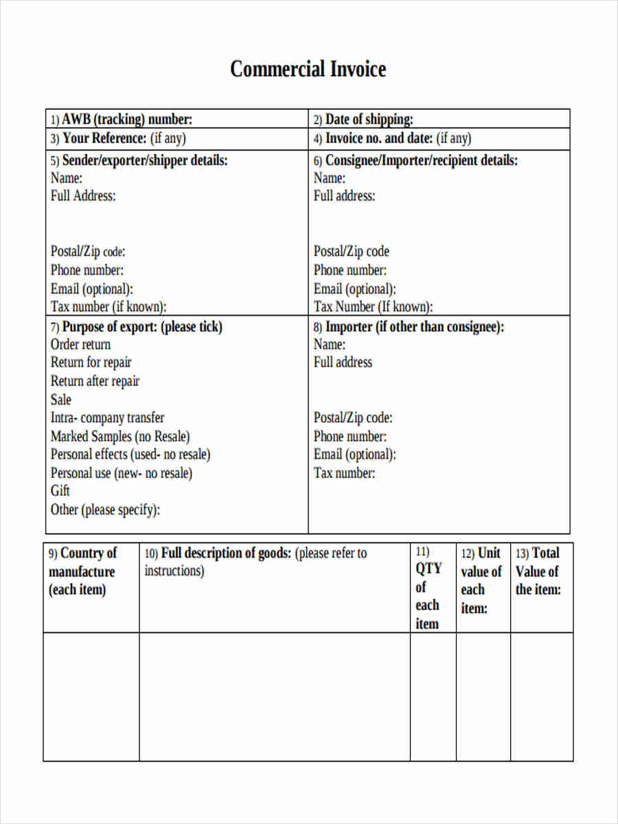 free 8 blank invoice forms in pdf ms word excel