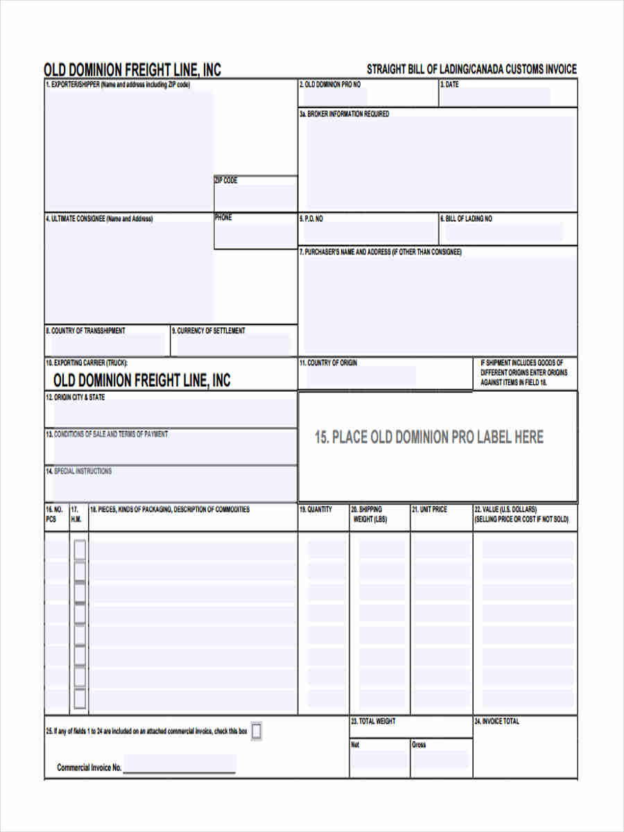 customs commercial invoice template excel