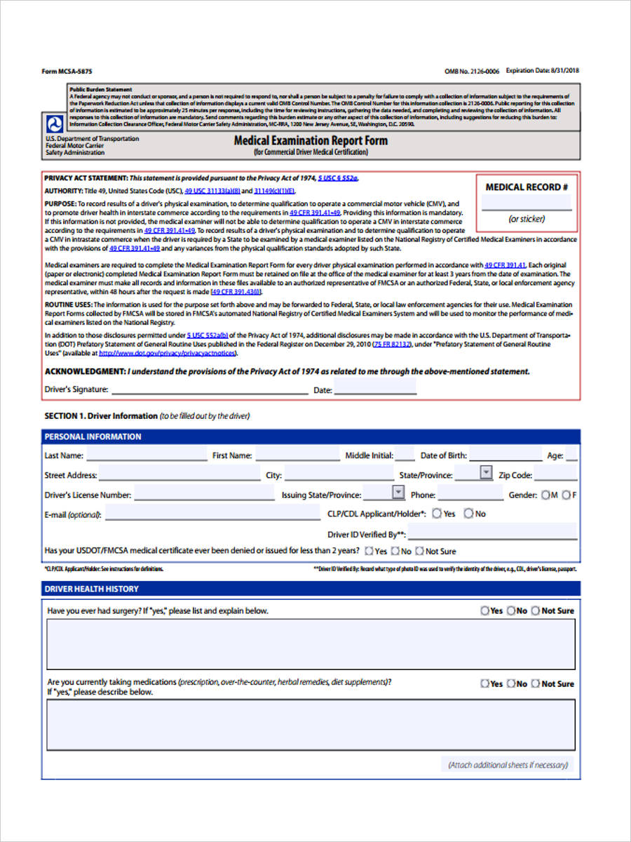 Mcsa 5875 Printable Form 2022 Customize And Print   Blank DOT Physical1 