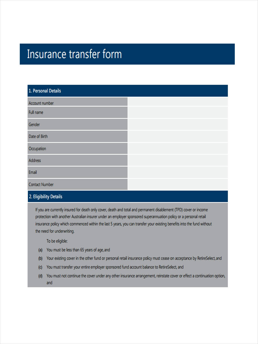 FREE 6+ Insurance Transfer Forms in PDF