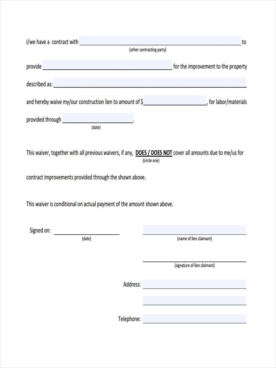 Printable Lien Waiver Form Customize And Print