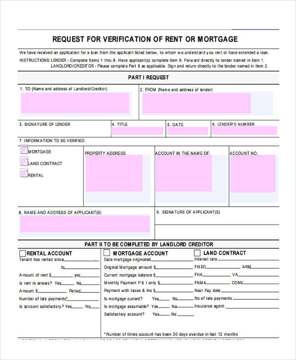 Free 8 Sample Mortgage Verification Forms In Pdf Ms Word 