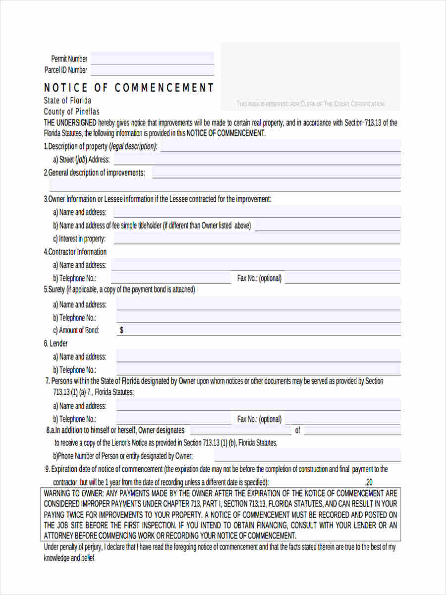 blank notice of commencement