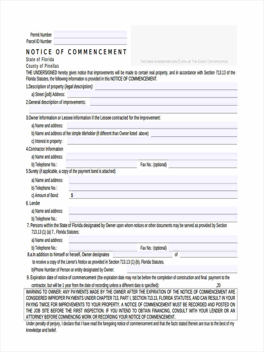 FREE 6+ Notice of Commencement Forms in MS Word | PDF | Excel