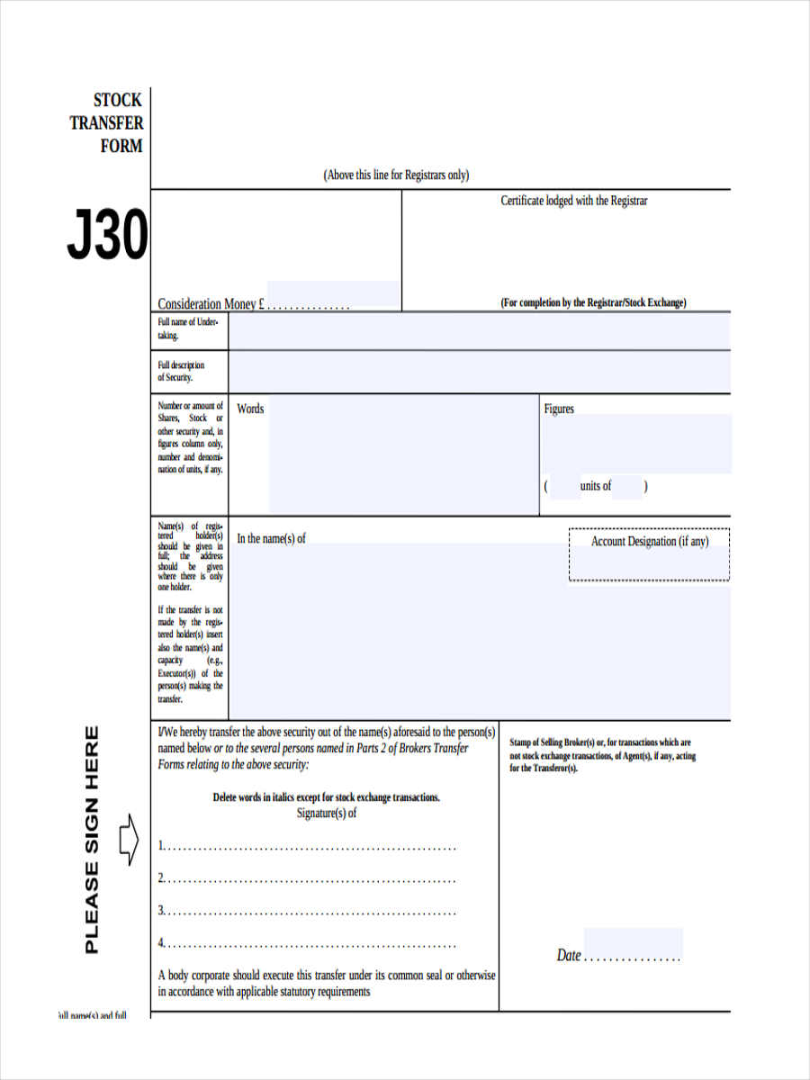 Printable Stock Transfer Form Template Free Printable Templates