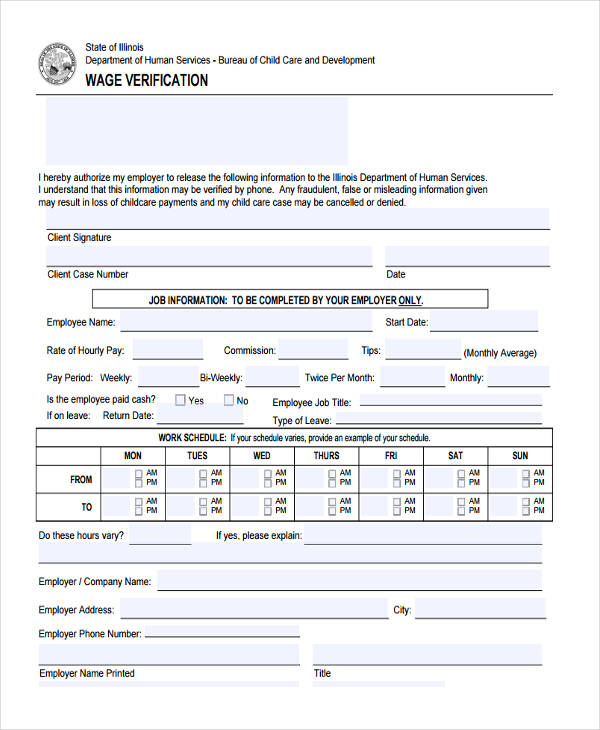 FREE 7 Wage Verification Forms In PDF