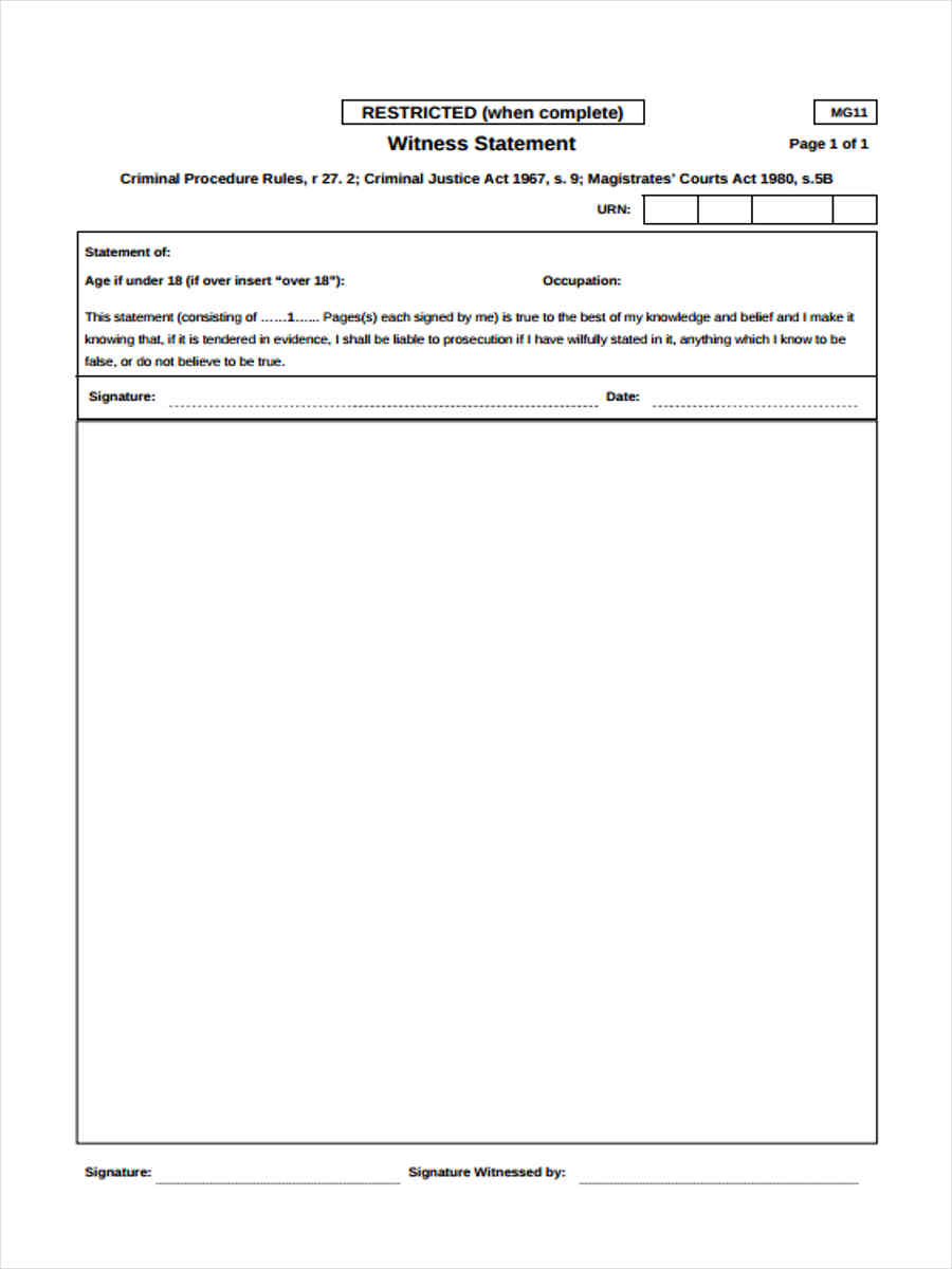 Free 17 Witness Statement Forms In Pdf Ms Word 5077