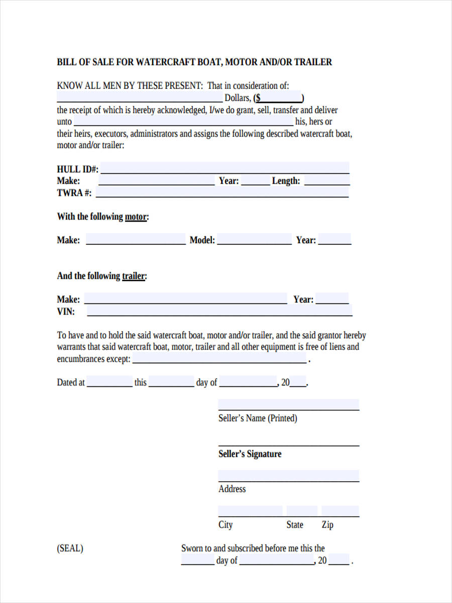 FREE 7 Boat Bill Of Sale Forms In PDF Ms Word