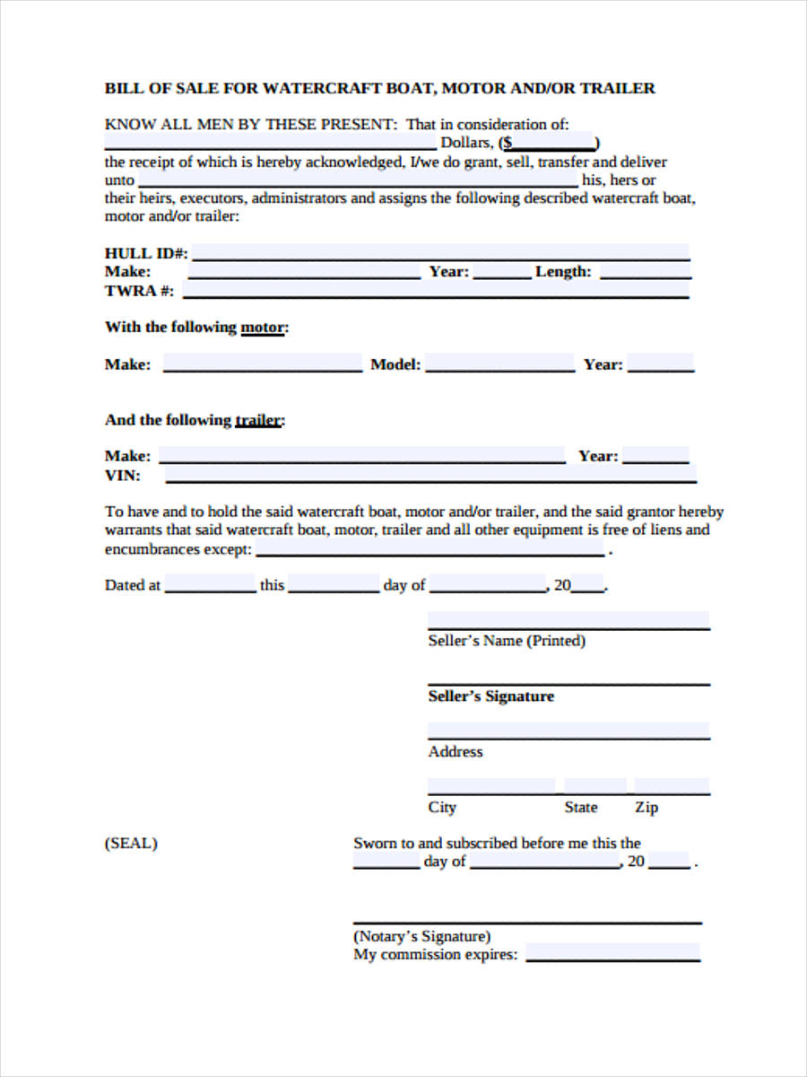 notarized bill of sale for trailer