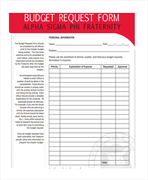 budget request form