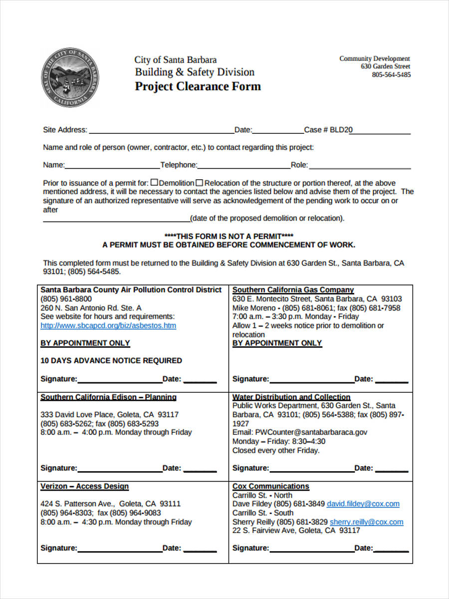 Free 7 Work Clearance Forms In Pdf Ms Word 6629