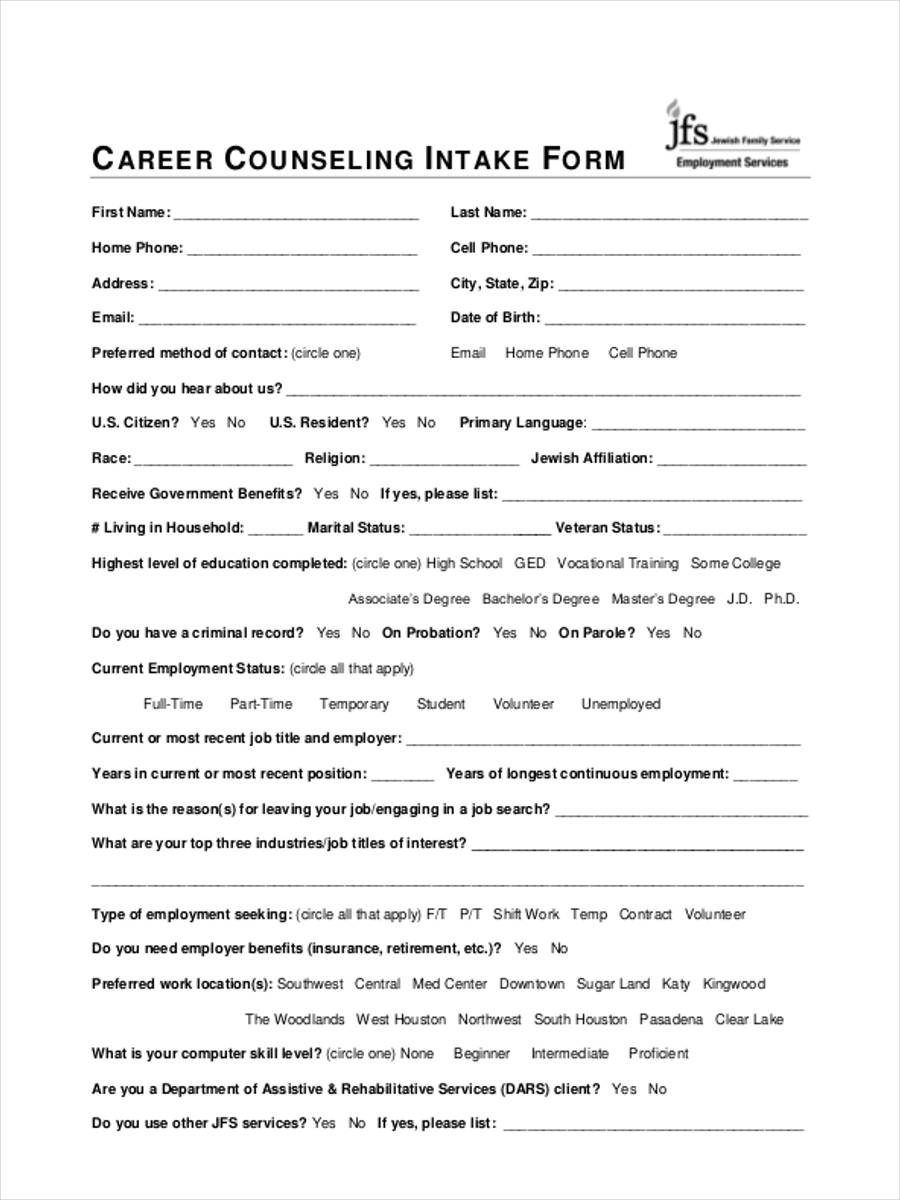 Free Counseling Intake Form Template