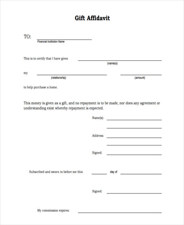 FREE 6+ Gift Affidavit Forms in MS Word PDF