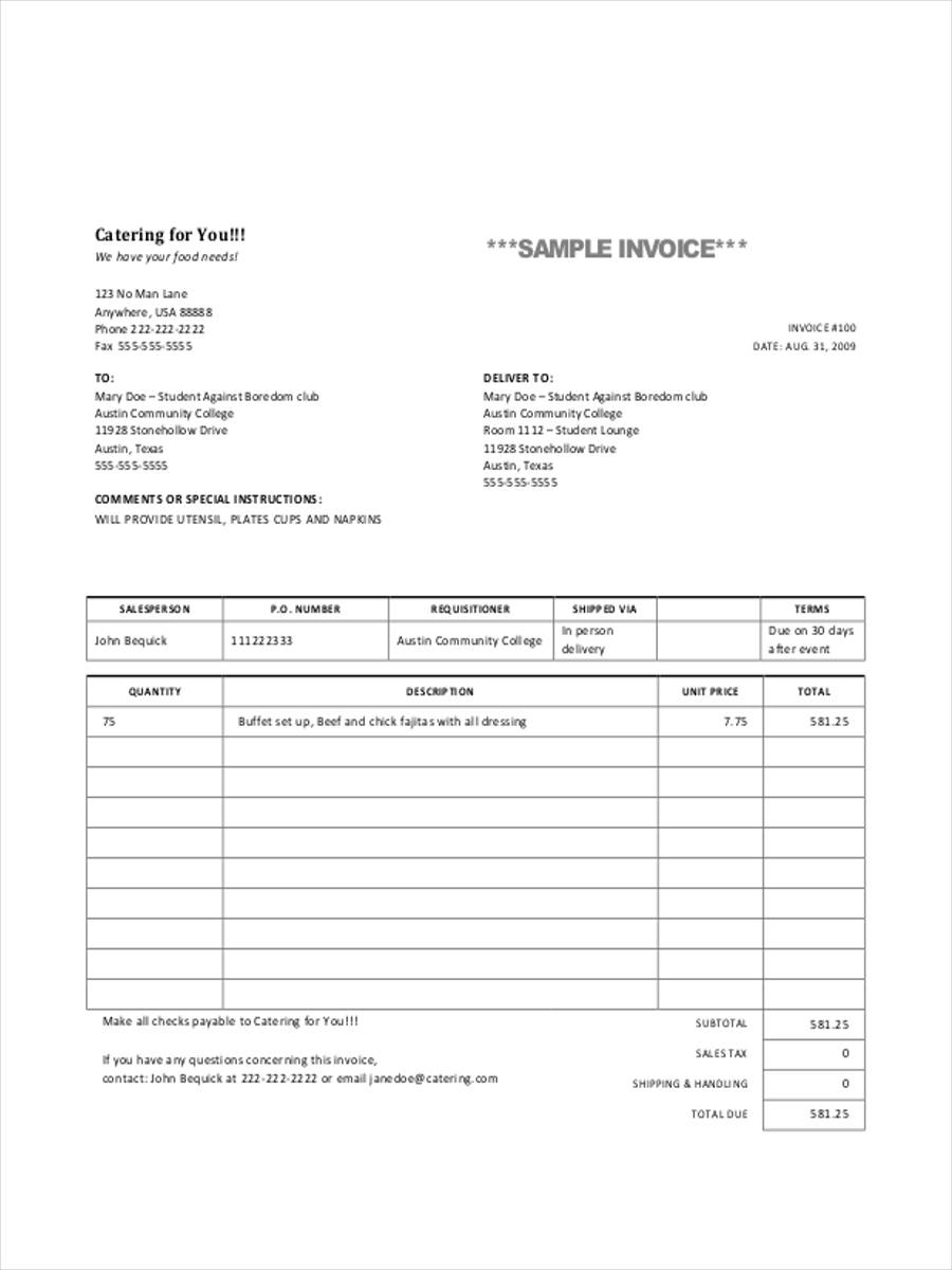 FREE 8+ Catering Invoice Forms in PDF | Ms Word