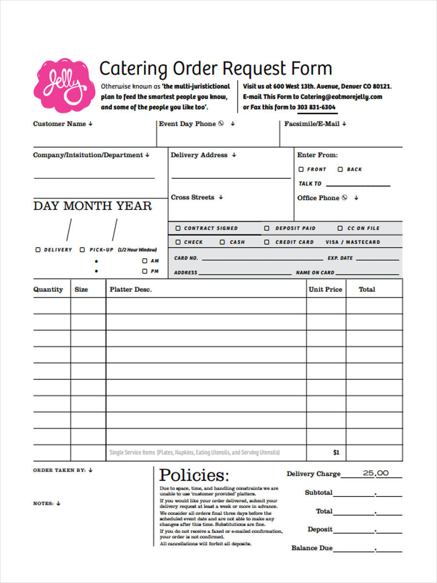catering business form