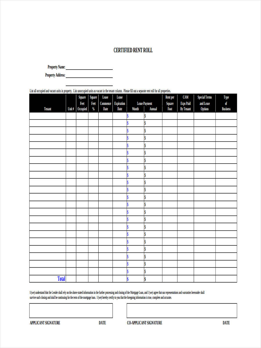 FREE 18+ Sample Rent Roll Forms in PDF | Ms Word | Excel