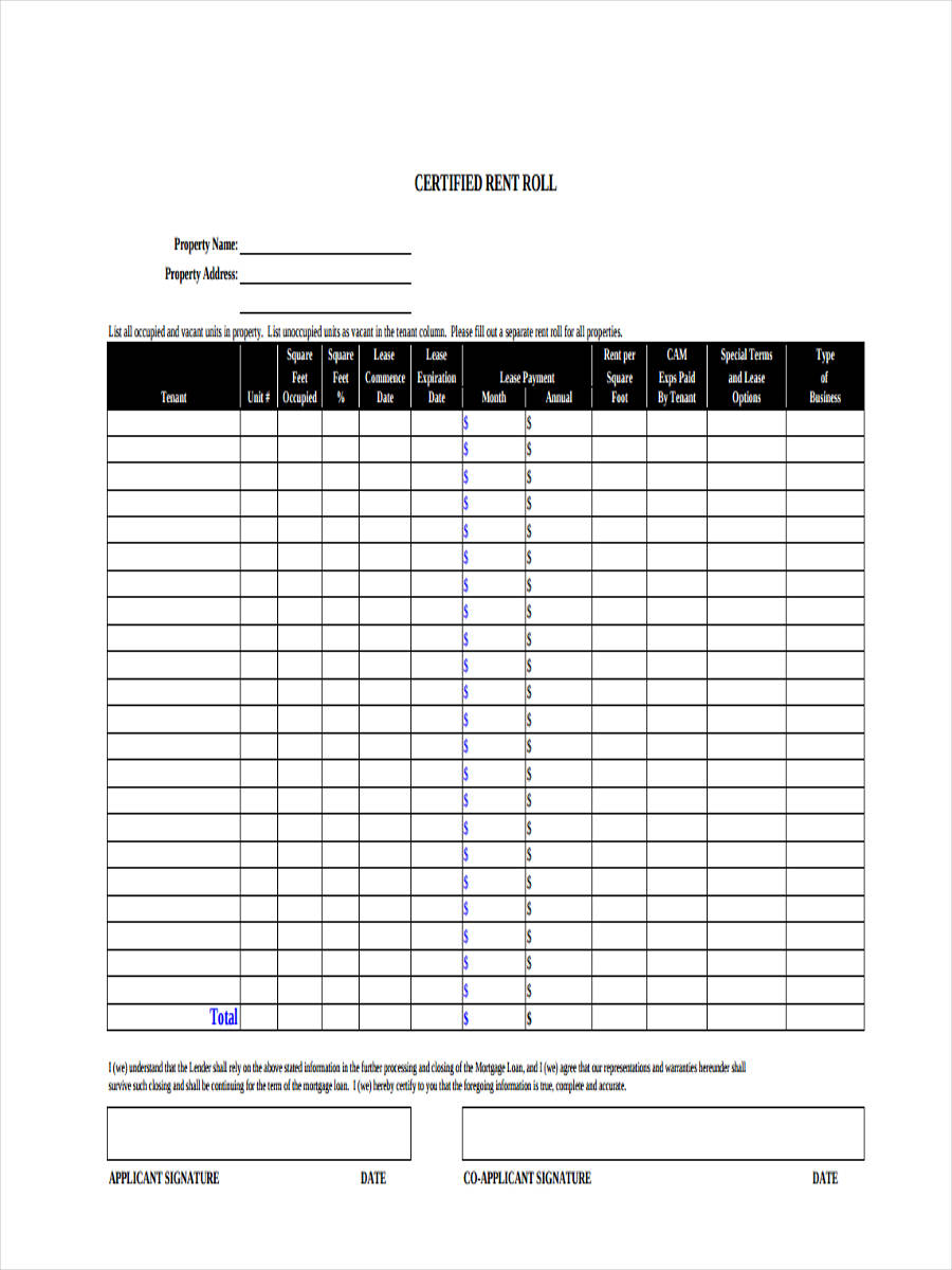 FREE 22+ Rent Roll Form Samples, PDF, MS Word, Google Docs, Excel