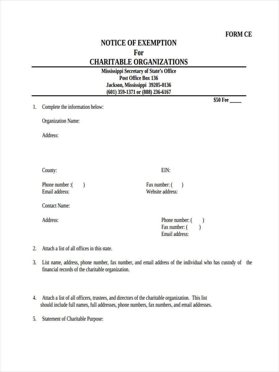 charity exemption form
