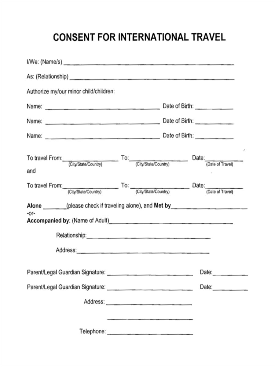 minor international travel consent form template