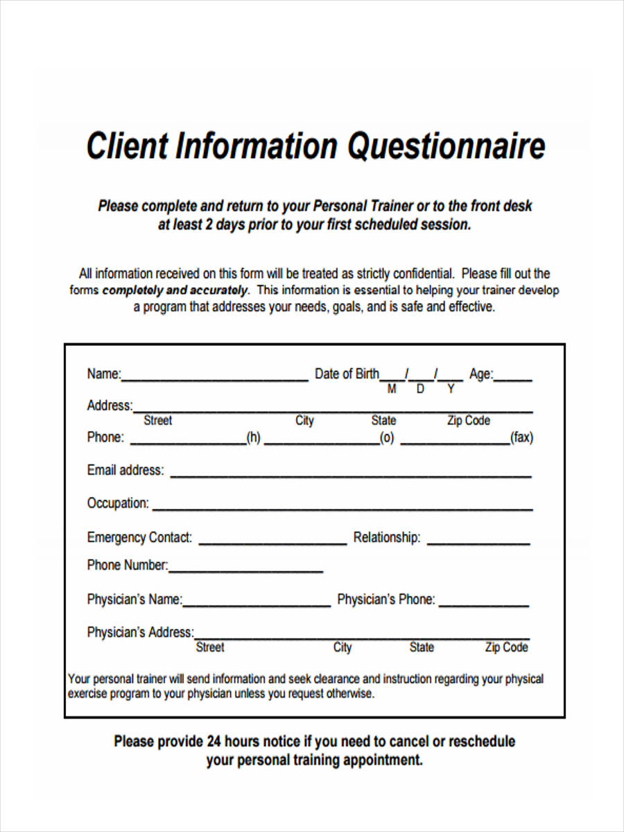 client information questionnaire form