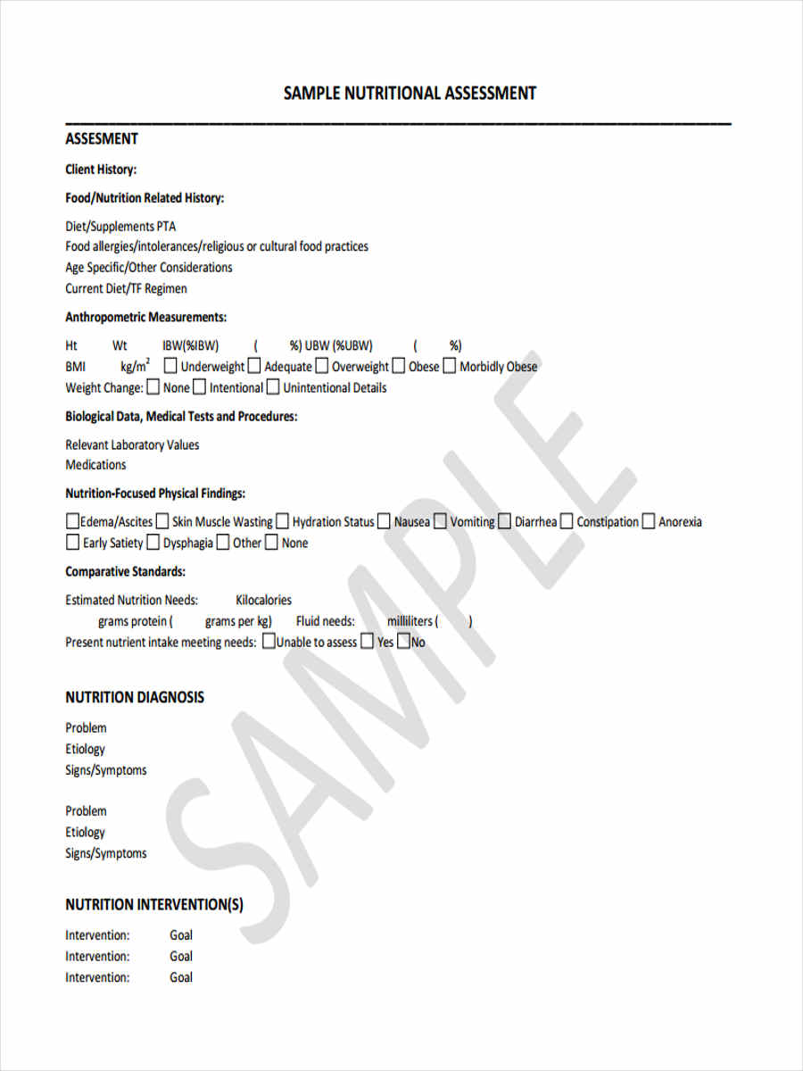 FREE 12 Nutrition Assessment Forms In PDF