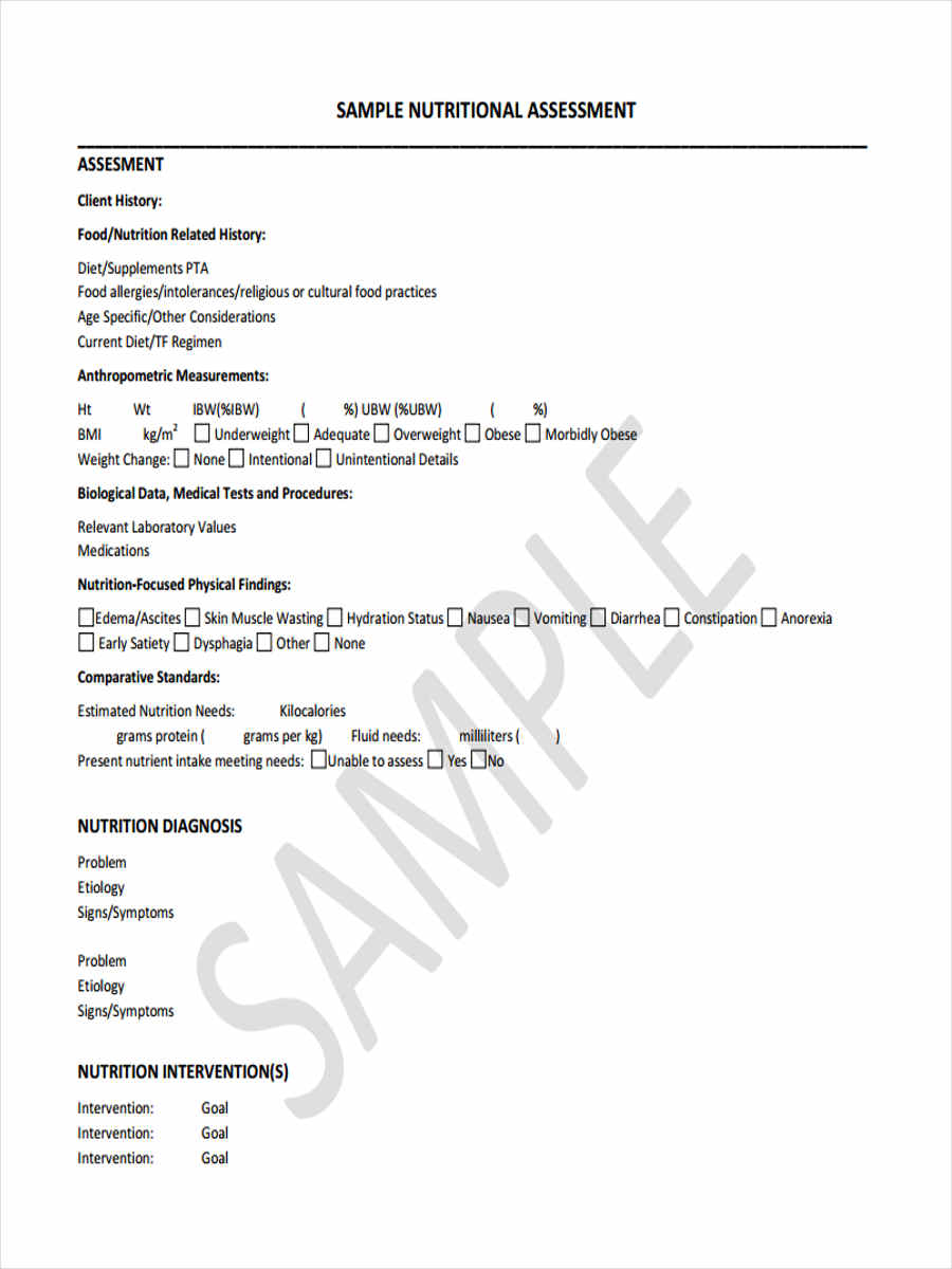 FREE 16+ Nutrition Assessment Form Samples, PDF, MS Word, Google Docs