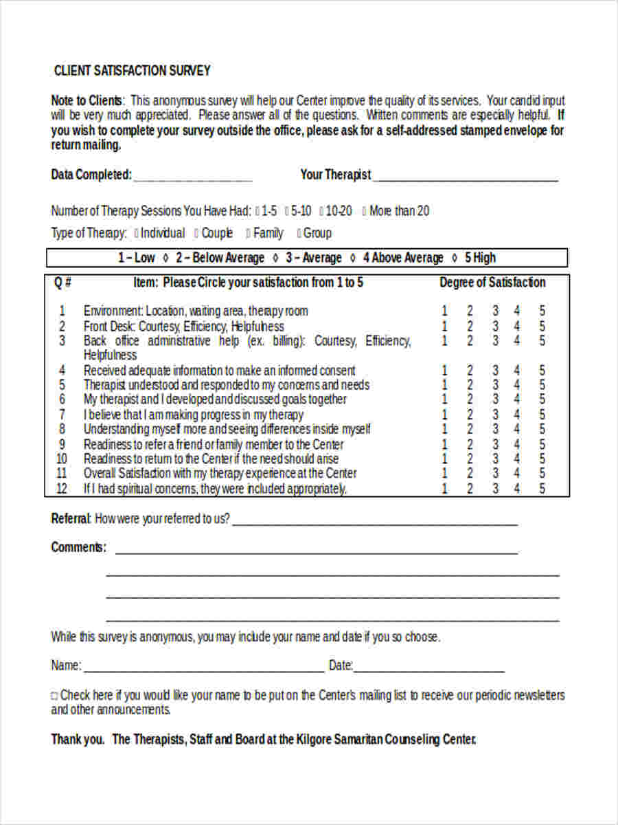 FREE 10+ Client Satisfaction Questionnaire Form Samples, PDF, MS Word ...
