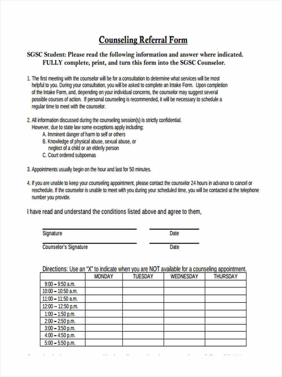 FREE 8 Counseling Referral Forms In MS Word PDF