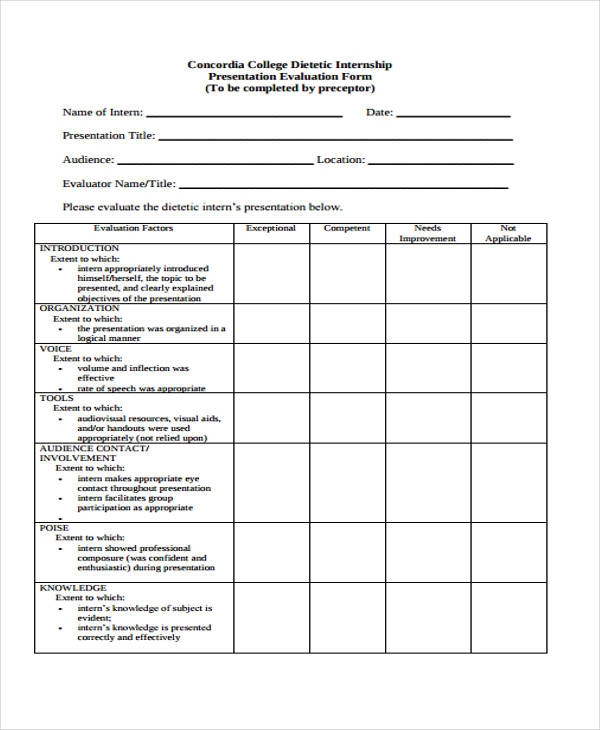 college internship evaluation form