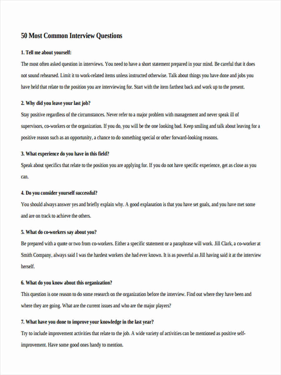 common interview questionnaire