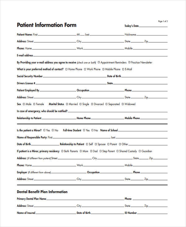 FREE 10 Patient Information Forms In PDF Ms Word