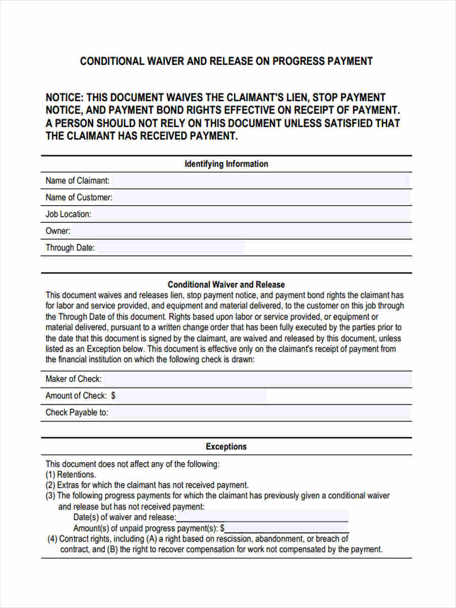 Free 7 Lien Waiver Forms In Pdf Ms Word