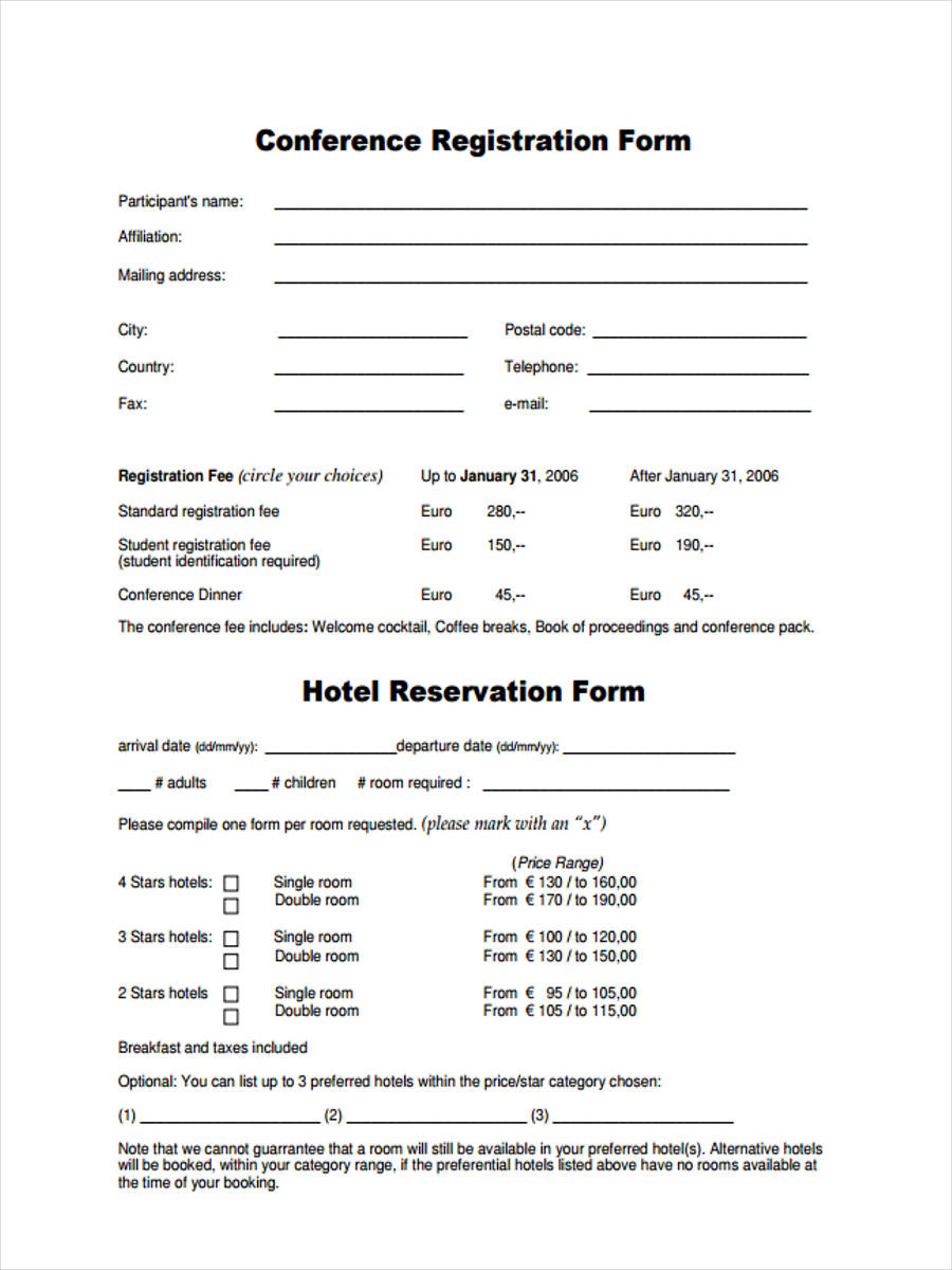 conference registration form hotel