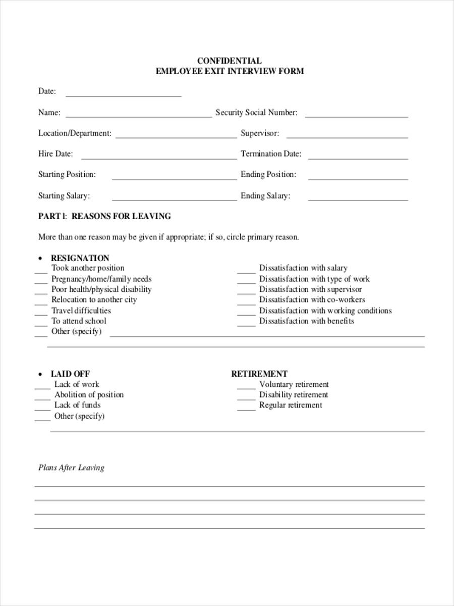 Free 8 Sample Exit Interview Questionnaire Forms In Ms Word Pdf