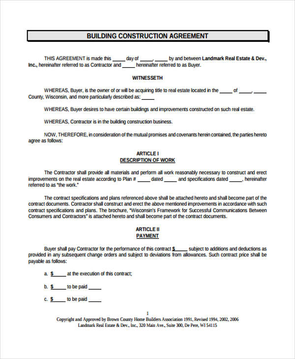 construction builder agreement form