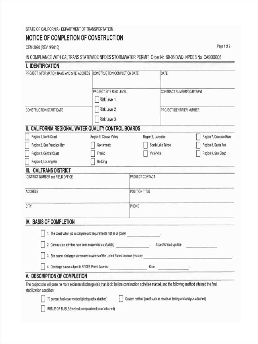 FREE 20+ Notice of Completion Forms in MS Word  PDF Pertaining To Certificate Of Completion Template Construction