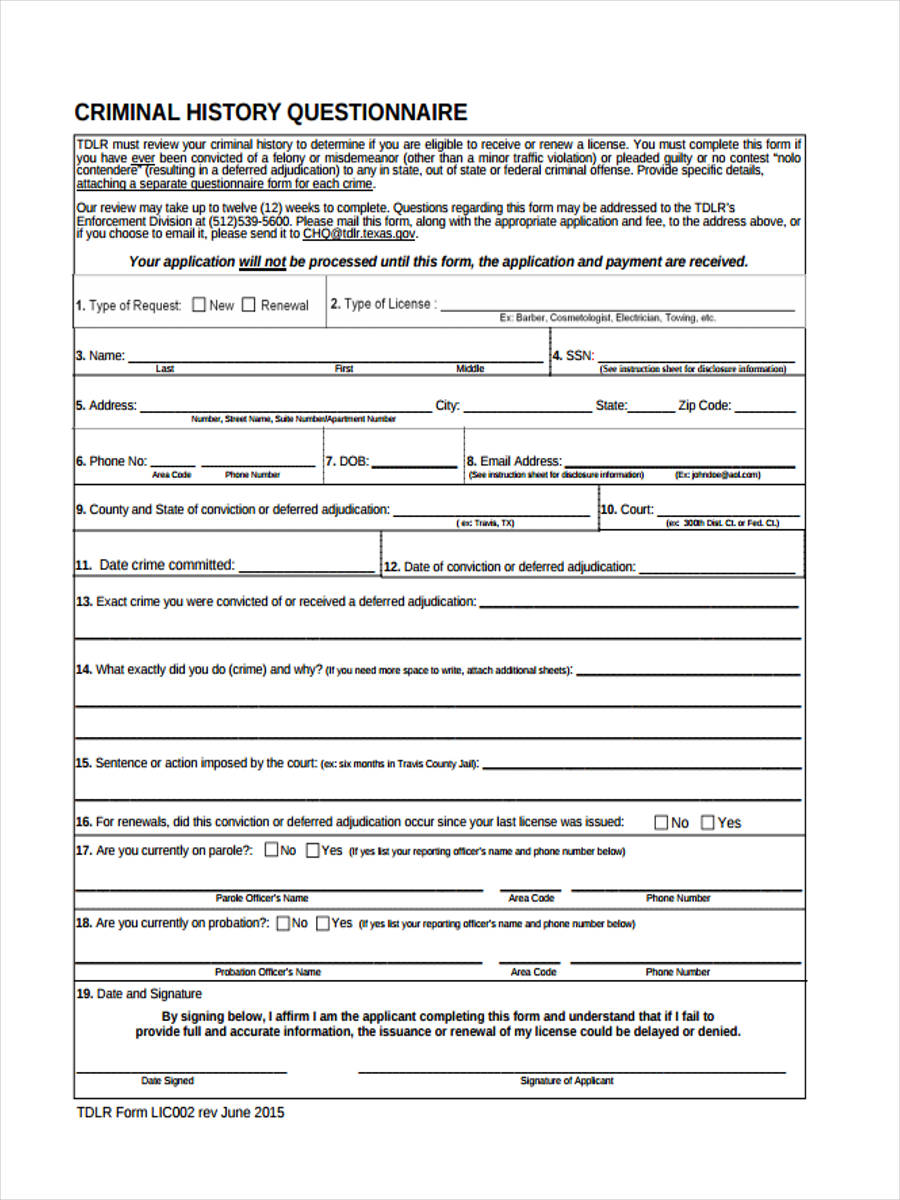 conviction questionnaire