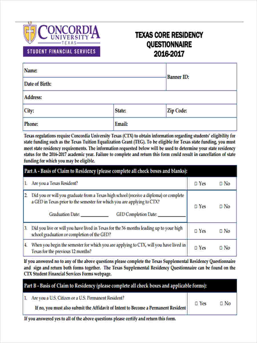 FREE 6+ Sample Residence Questionnaire Forms in PDF