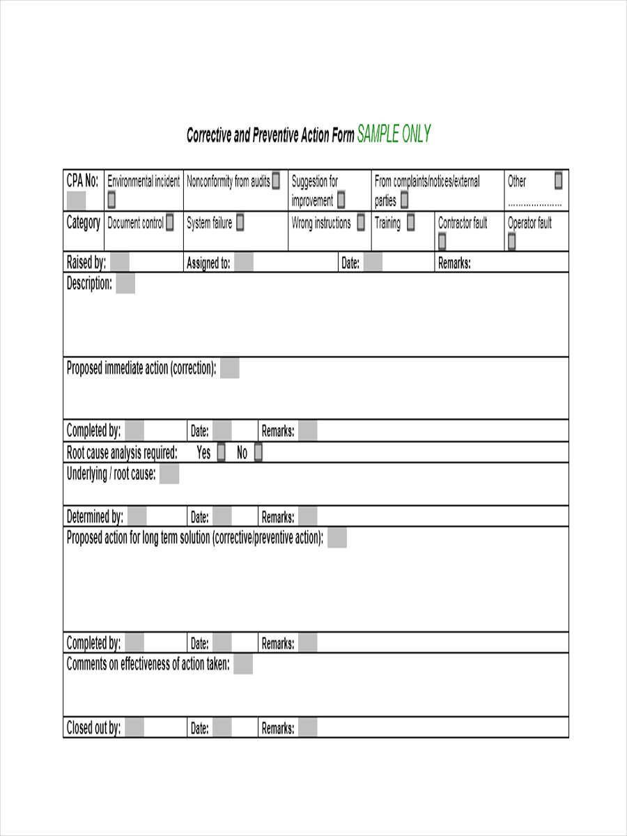 preventive action plan format