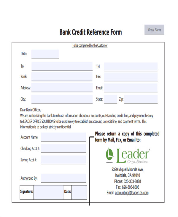 Bank Reference Form.pdf FREE 8+ Sample Reference Verification Forms in PDF