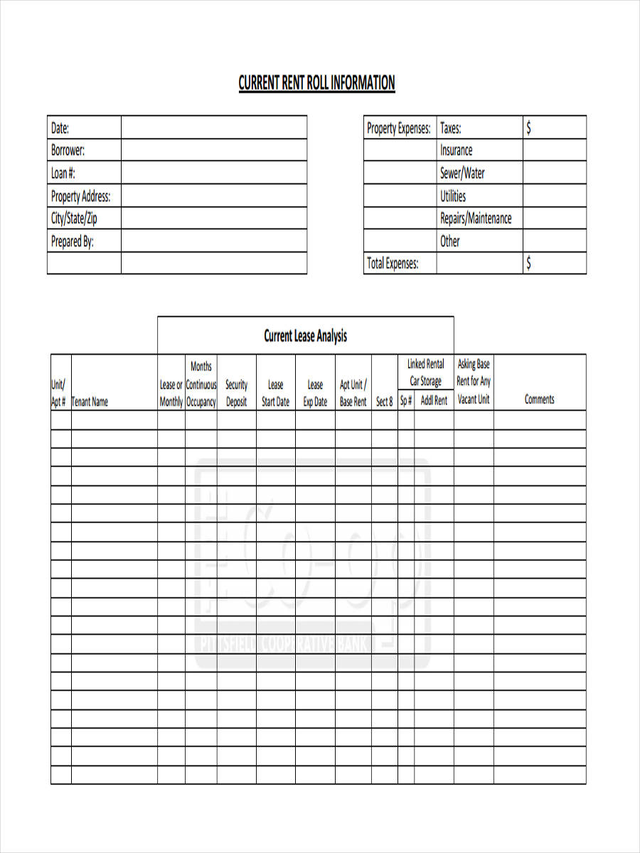 FREE 22+ Rent Roll Form Samples, PDF, MS Word, Google Docs, Excel
