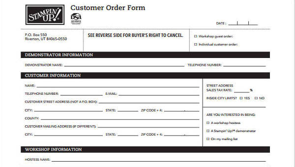 customer order form