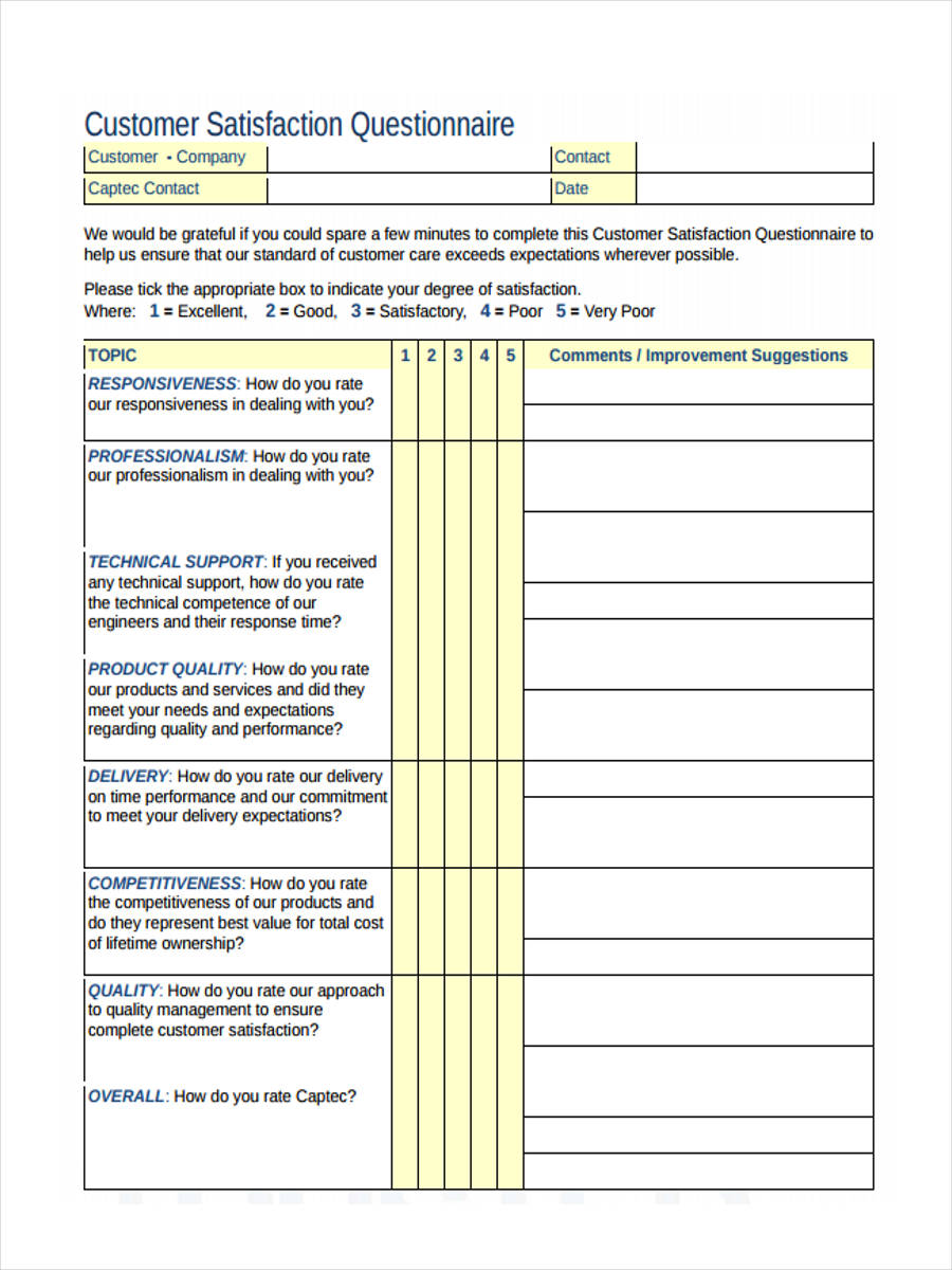 customer satisfaction questionnaire