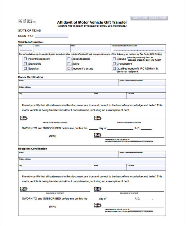 FREE 6+ Gift Affidavit Forms in MS Word PDF